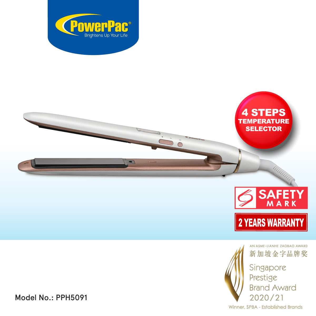 Electric Hair Straightener with Quick heat up and neon indicator (PPH5091)