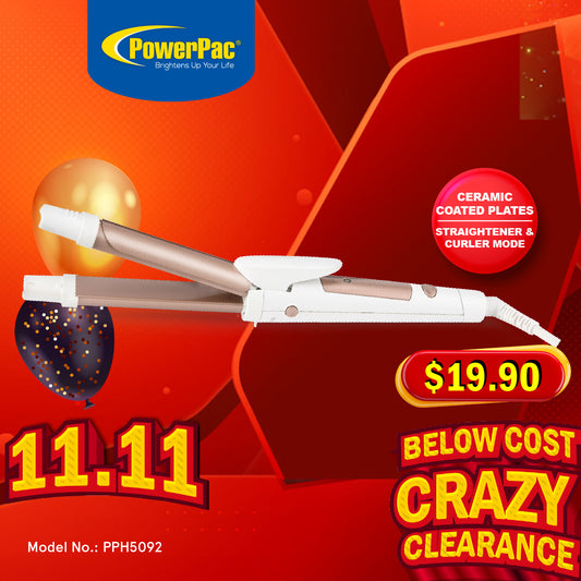 2 IN 1 Electric Hair Curler, Straightener with Quick heat up and neon indicator (PPH5092)