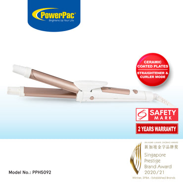 2 IN 1 Electric Hair Curler, Straightener with Quick heat up and neon indicator (PPH5092)