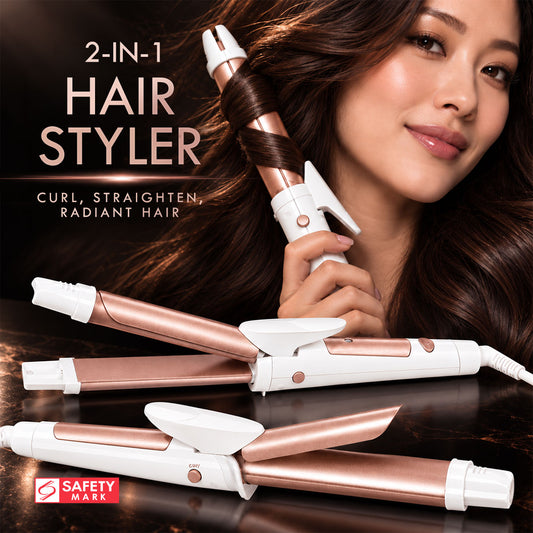 PowerPac 2 IN 1 Electric Hair Curler, Straightener with Quick heat up and neon indicator (PPH5092)