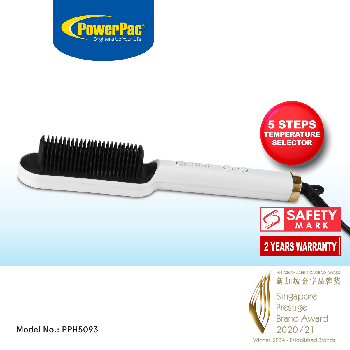Electric Hair Straightener Brush with Quick heat up and neon indicator (PPH5093)