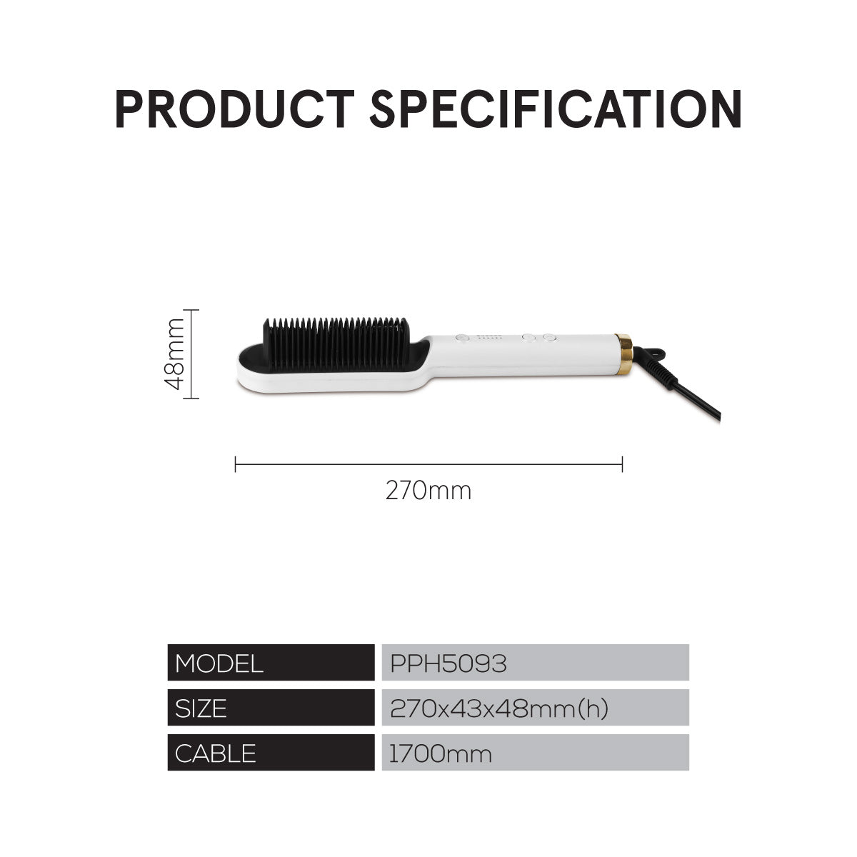 Electric Hair Straightener Brush with Quick heat up and neon indicator (PPH5093)