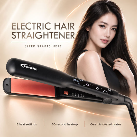 PowerPac Electric Hair Straightener with Quick heat up, 5 Temperature settings & neon indicator (PPH5130A)