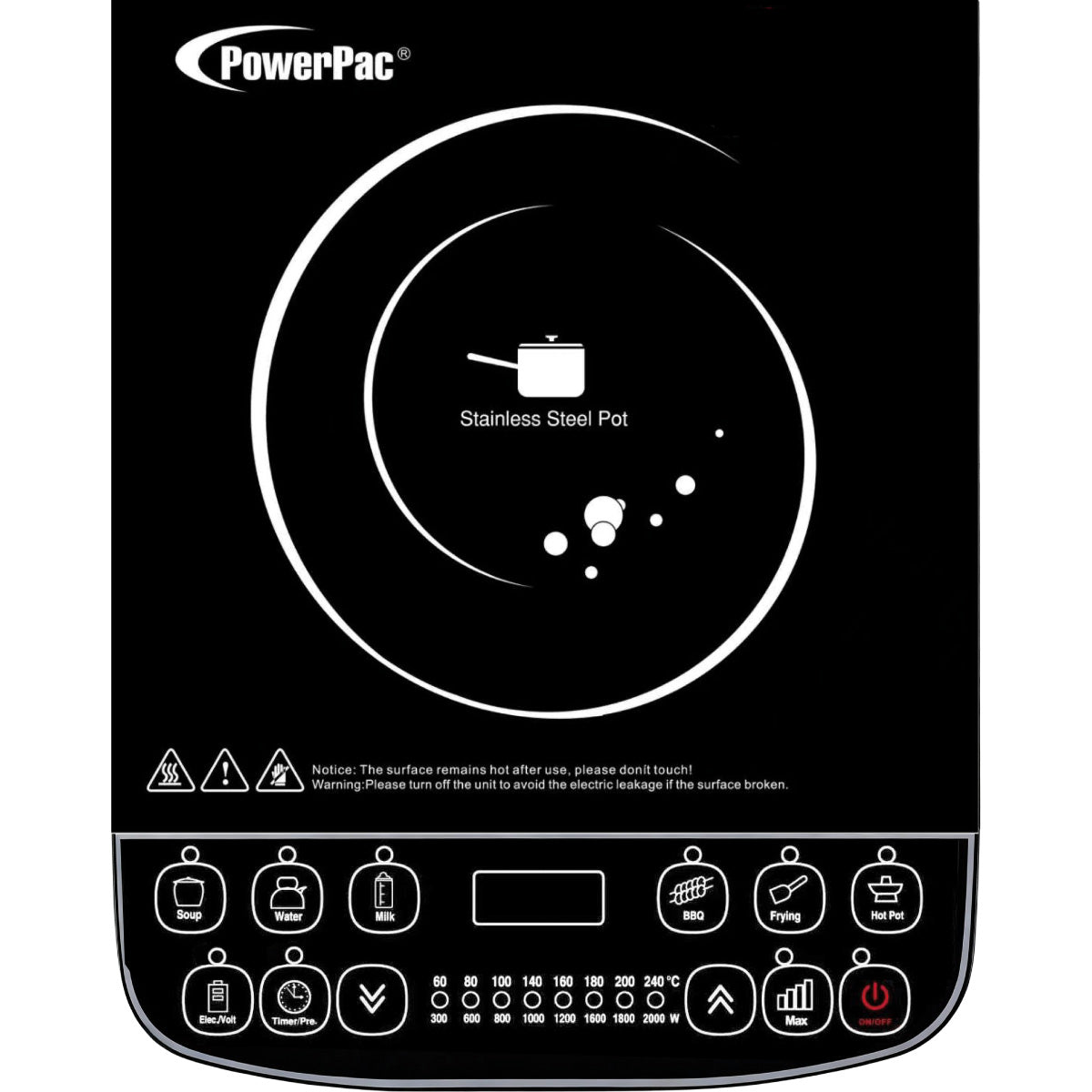PowerPac Steamboat Induction Cooker, 6 Preset Functions, 1800W (PPIC887ANP)