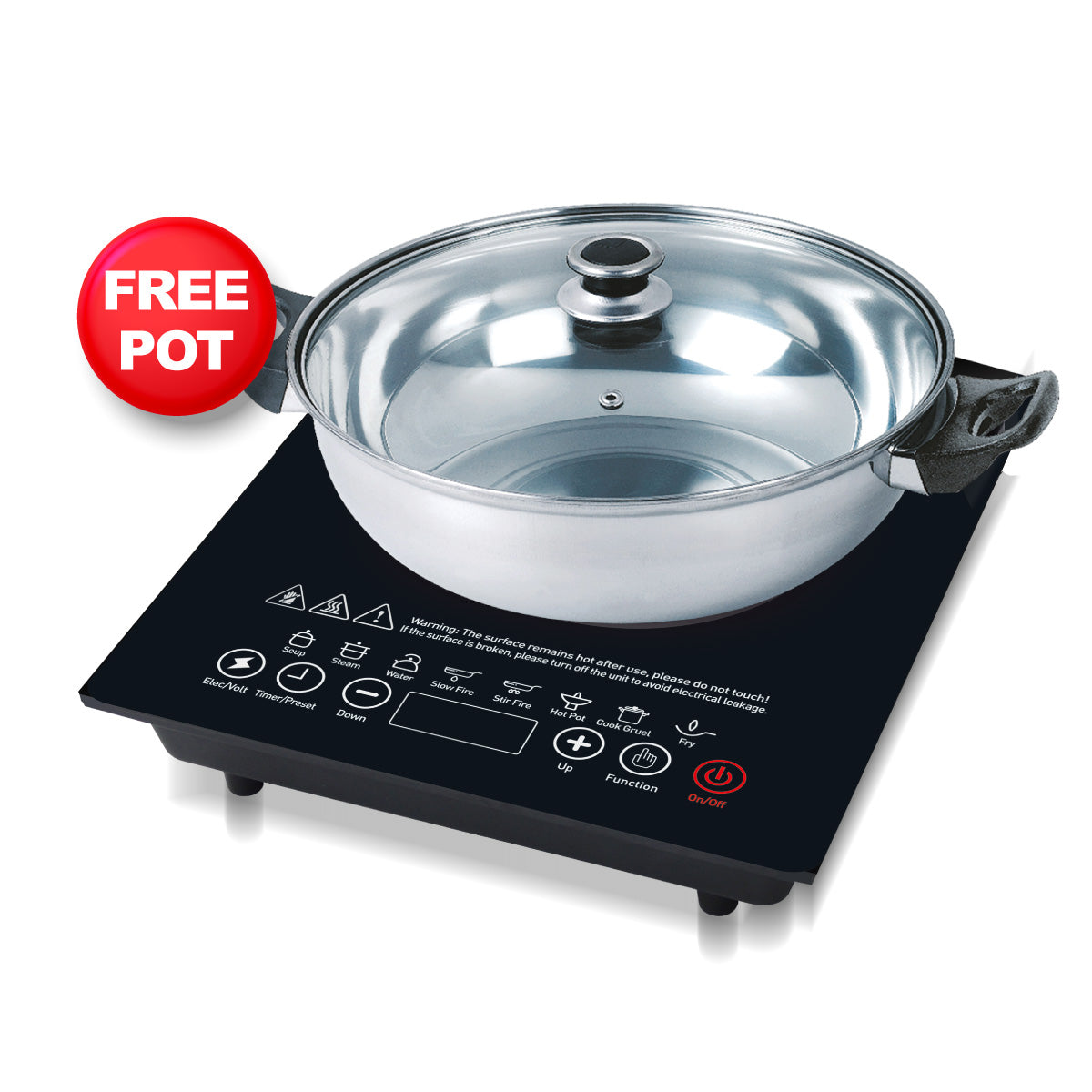 Steamboat Induction Cooker with Stainless Steel Pot + Stainless Steel YuanYang pot (PPIC888A+YY Pot)