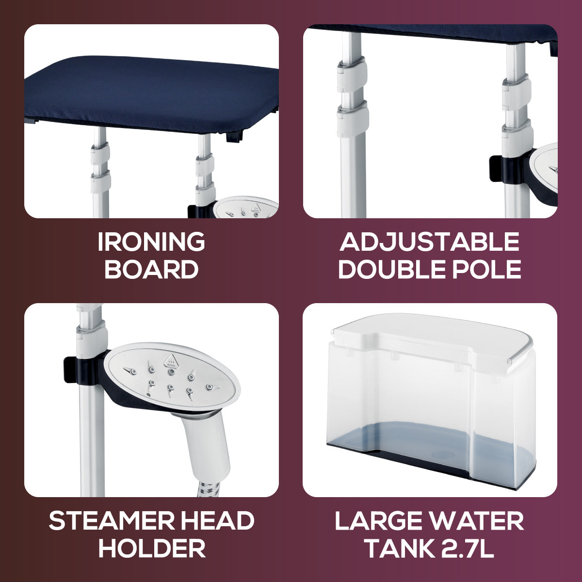 Garment Steamer With 2 Heat Selector 2.7L Water Tank (PPIN655)
