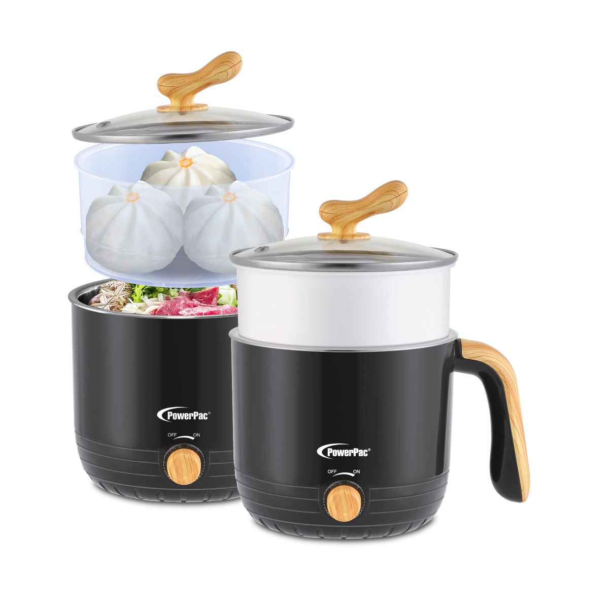 PowerPac 1.2L Stainless Steel Multi Cooker, Steamboat, Steamer (PPJ2012) Black