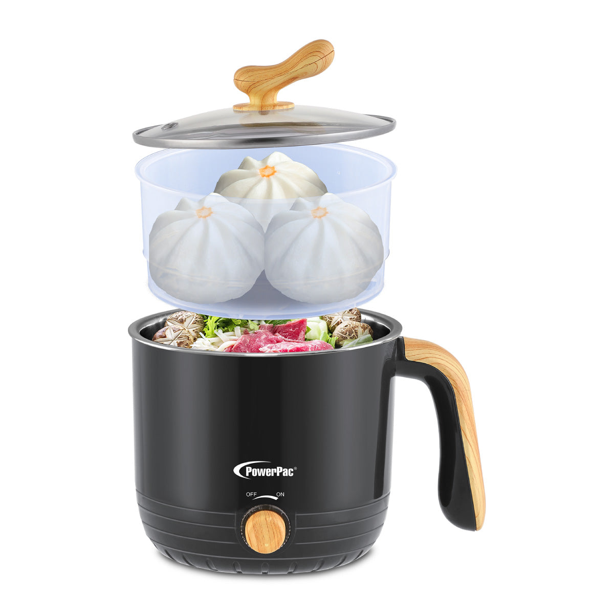 1.2L Stainless Steel Multi Cooker, Steamboat, Steamer (PPJ2012) Black