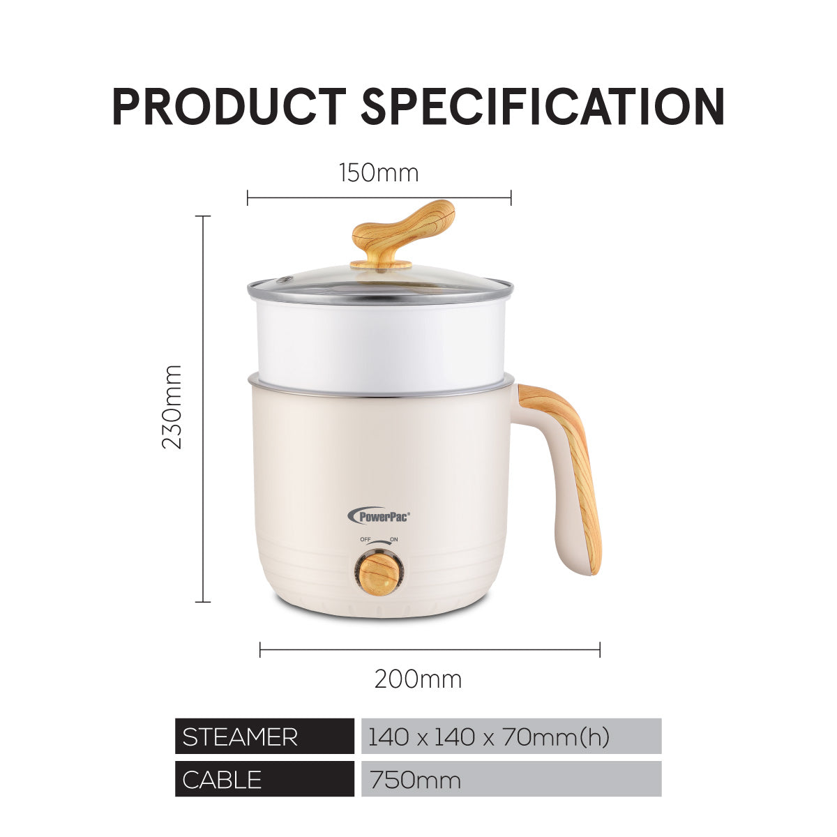1.2L Stainless Steel Multi Cooker, Steamboat, Steamer (PPJ2012) White