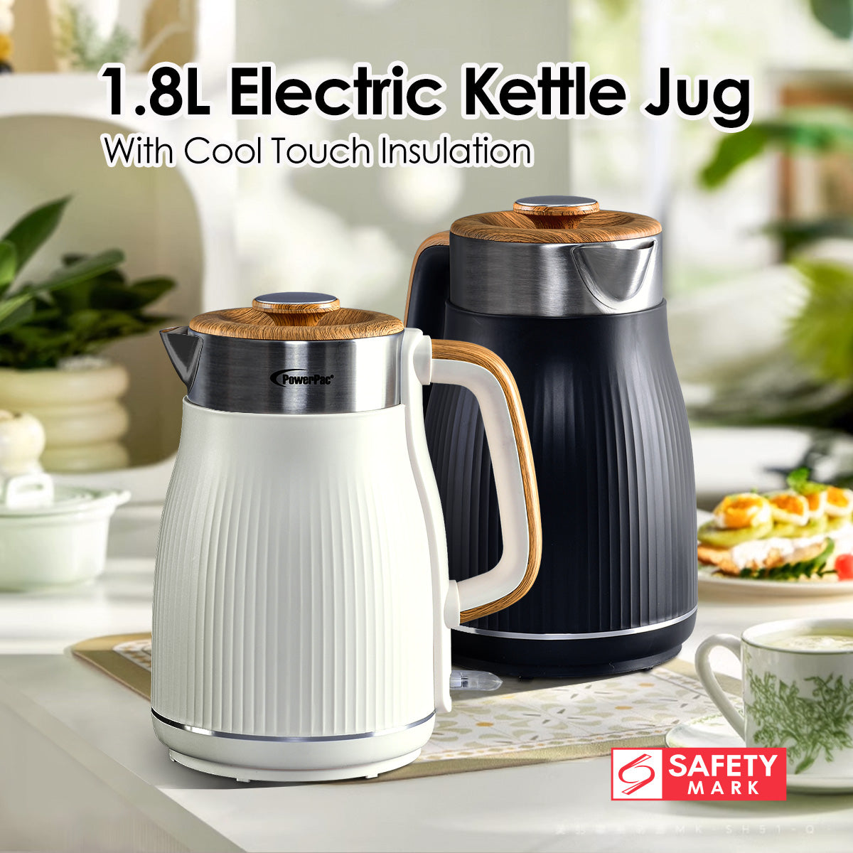 Cordless Kettle Jug, Electric Kettle Jug 1.8L Cool Touch Insulation (PPJ2030)White