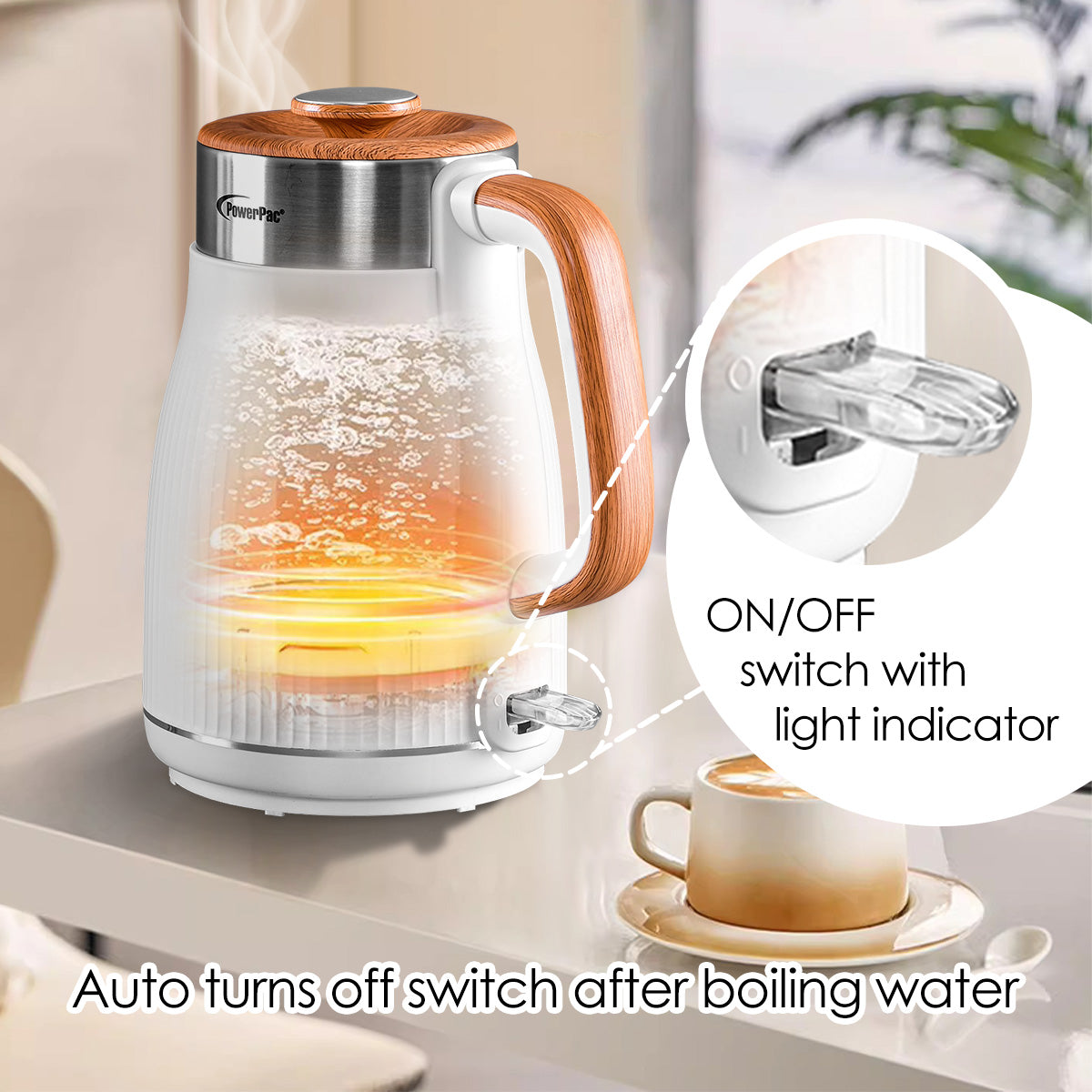Cordless Kettle Jug, Electric Kettle Jug 1.8L Cool Touch Insulation (PPJ2030)White