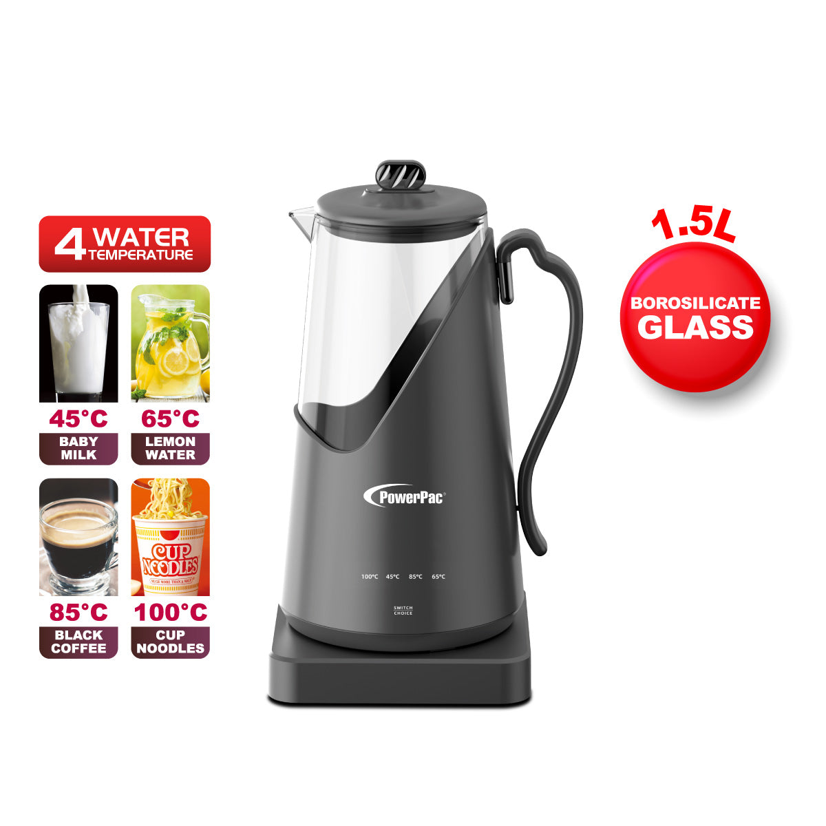 1.5L Digital Kettle Jug, Cordless Kettle Jug with Unbreakable Glass, 4 Temperature Setting (PPJ2031)