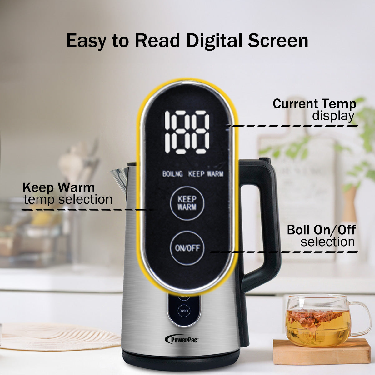 Digital Kettle, Electric Kettle, Cordless Kettle Jug 1.7L Stainless Steel (PPJ2032)