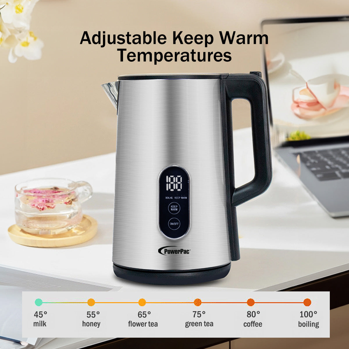Digital Kettle, Electric Kettle, Cordless Kettle Jug 1.7L Stainless Steel (PPJ2032)