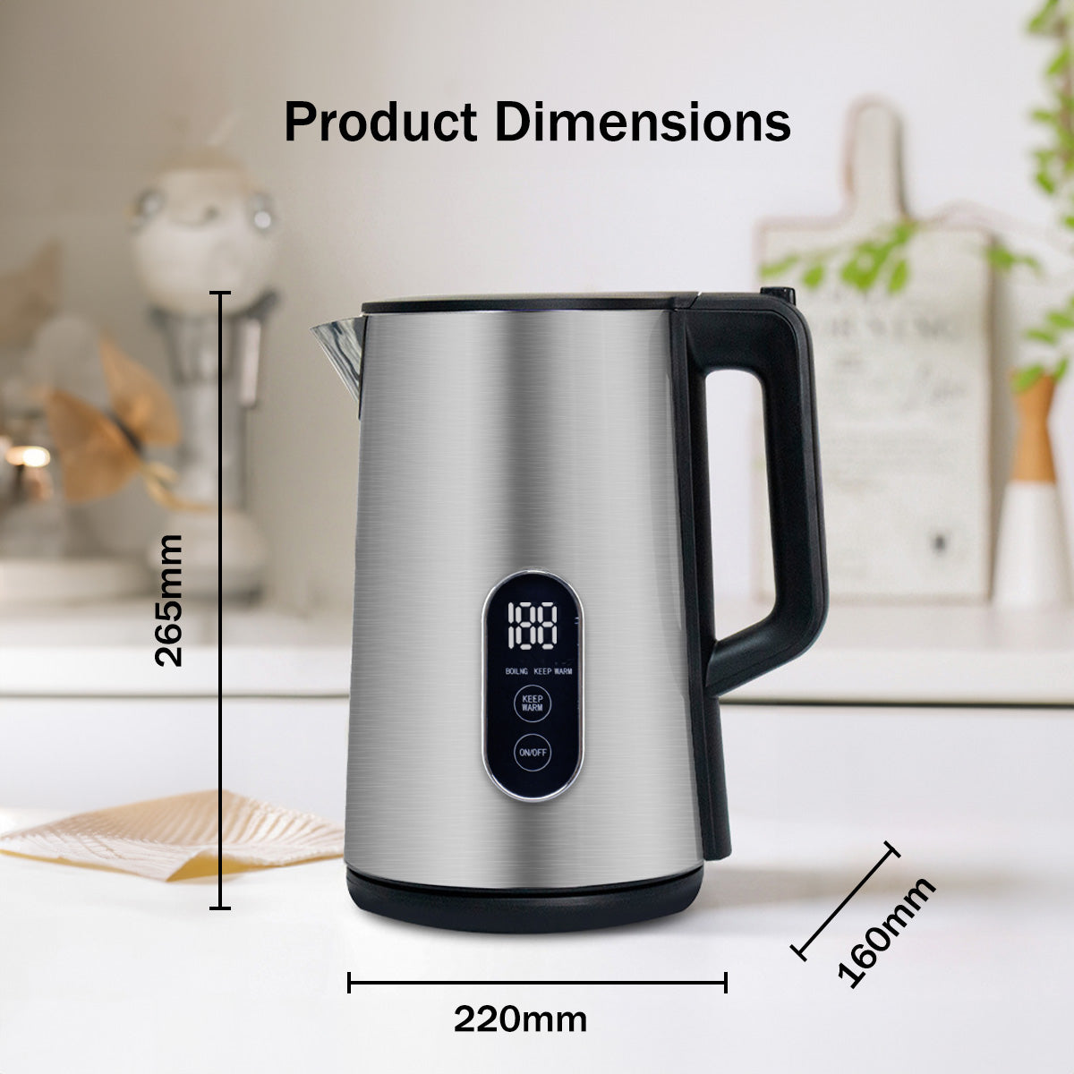 Digital Kettle, Electric Kettle, Cordless Kettle Jug 1.7L Stainless Steel (PPJ2032)