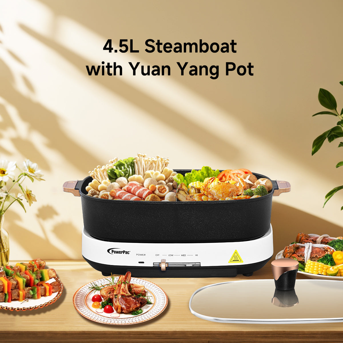 PowerPac Steamboat & Multi Cooker, Hot pot 4.5L with YuanYang Pot (PPMC768)