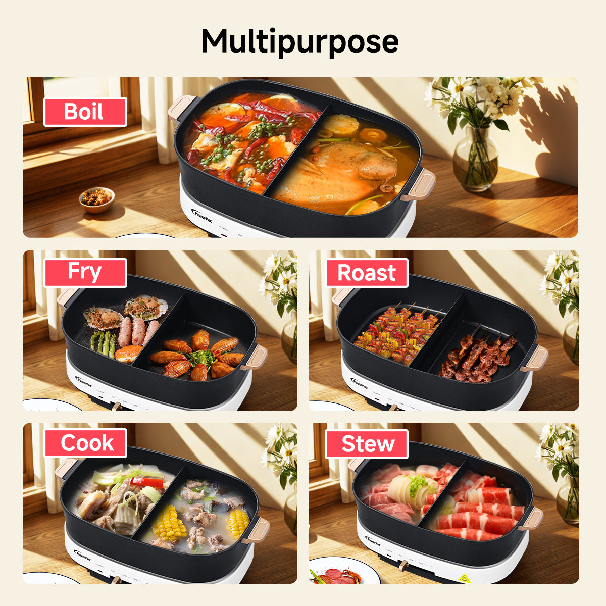 PowerPac Steamboat & Multi Cooker, Hot pot 4.5L with YuanYang Pot (PPMC768)