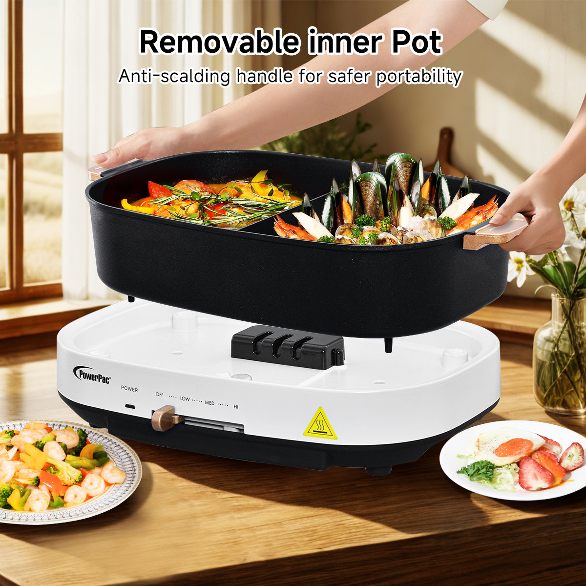 PowerPac Steamboat & Multi Cooker, Hot pot 4.5L with YuanYang Pot (PPMC768)