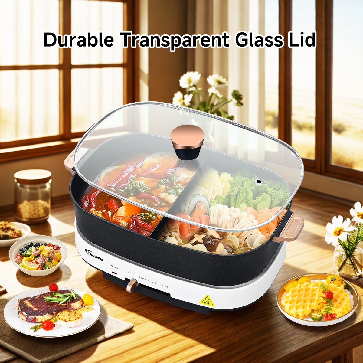 PowerPac Steamboat & Multi Cooker, Hot pot 4.5L with YuanYang Pot (PPMC768)