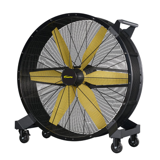 36” Big Industrial Drum Fan – Powerful, Direct-drive Motor, 6 Blades, Portable with Wheels, Sturdy, 7-Speed, black, PPP3622