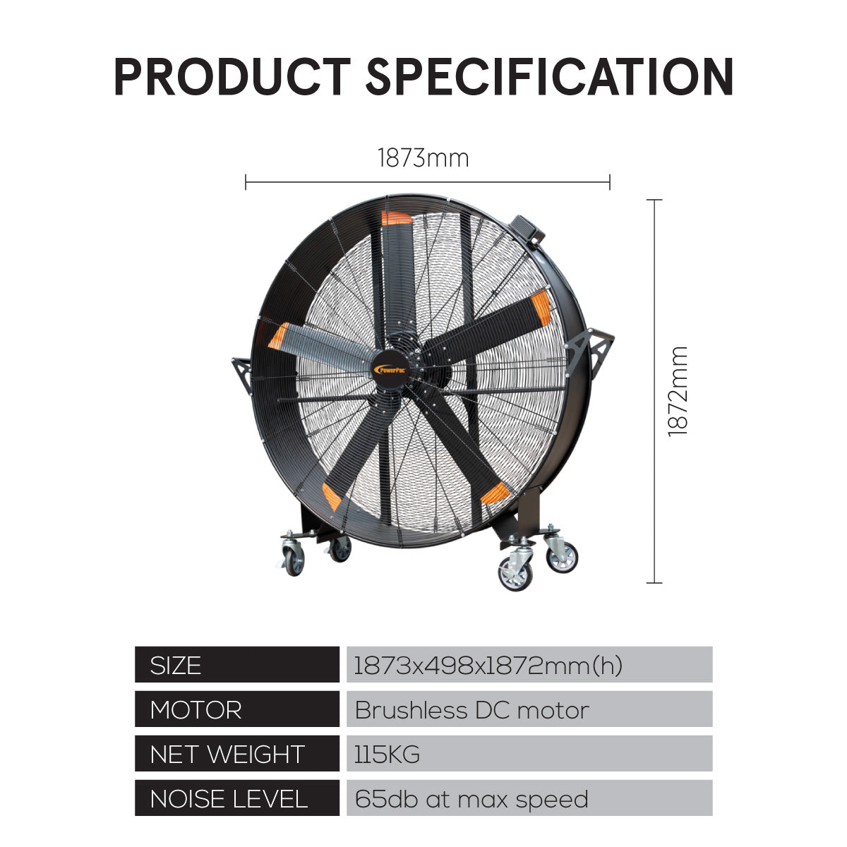 60” Big Industrial Drum Fan – Multi-Speed, 5 Blades, Portable with Wheels, Air Circulator, High Power, PPP5922