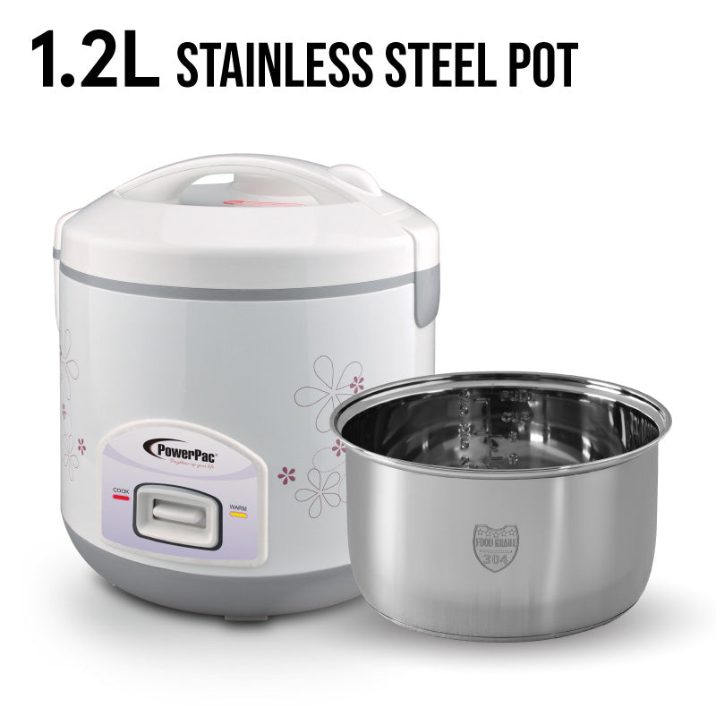 Rice Cooker 1.2L with Steamer, Rice Cooker with Stainless Steel Iner Pot (PPRC12-SS Pot)