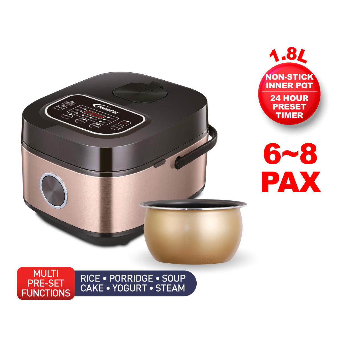 Multi-Purpose Digital Rice Cooker 1.8L with Non-stick Inner Pot (PPRC318)