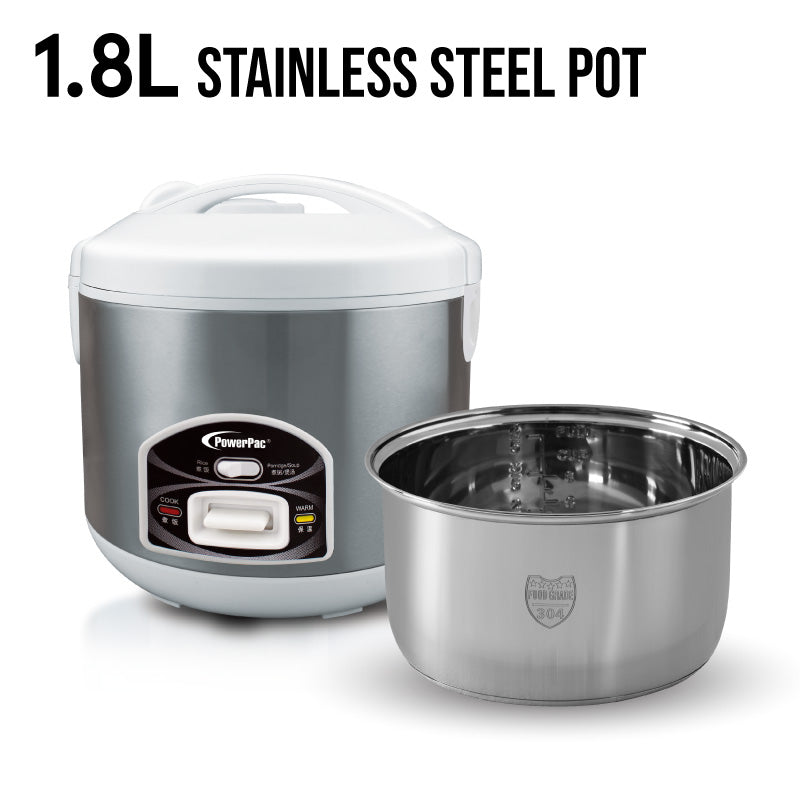 1.8L Rice Cooker with Porridge Function Stainless steel Pot PPRC42 PowerPacSG