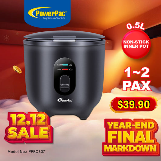 Mini Rice Cooker, Personal Rice Cooker 0.5L with non-stick Inner Pot (PPRC607) Black