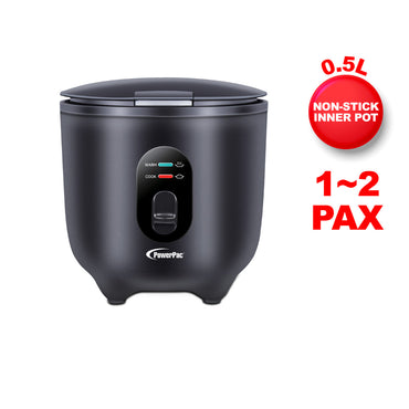 Mini Rice Cooker, Personal Rice Cooker 0.5L with non-stick Inner Pot (PPRC607) Black