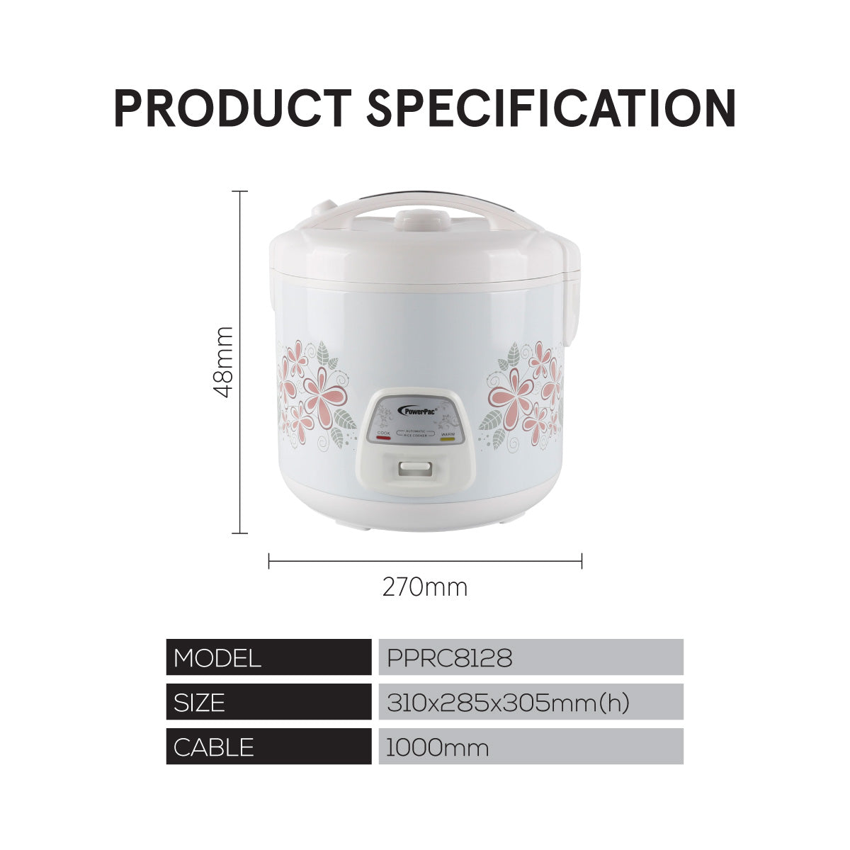 2.8L Rice Cooker with Steamer (PPRC8128)