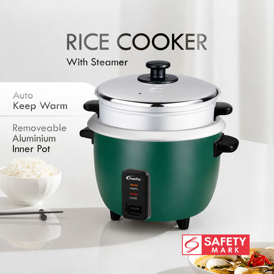 PowerPac 1.8L Rice Cooker with Aluminium Inner Pot and Steamer (PPRC8) Green