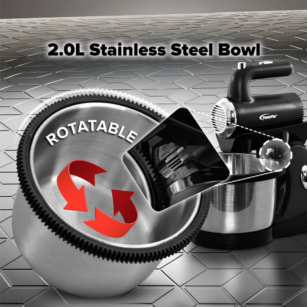 Hand / Stand Mixer With Bowl (PPSM208) Black