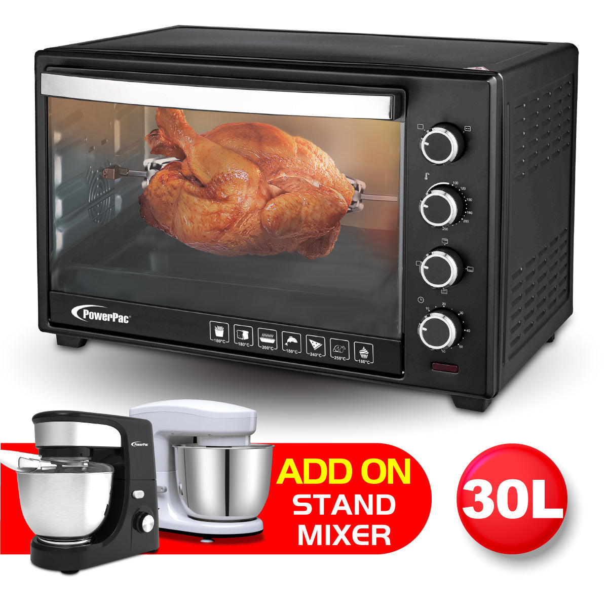 Electric Oven 30L with Rotisserie &amp; Convection Functions, 1 Trays &amp; Wire Mesh (PPT30)