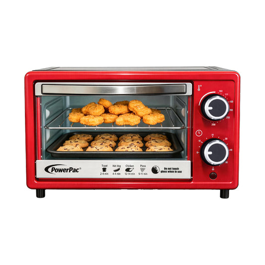 PowerPac Electric Oven 10L with 1 sets of baking tray and grill and temperature selector (PPT38)