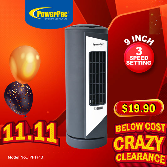 10" Tower Fan – Desk Fan, Oscillation, Portable, Compact, Energy-saving, Thermal protection, 3-Speed, grey, PPTF10