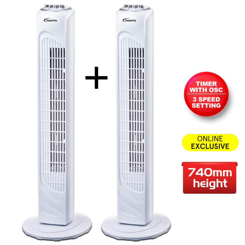 2Pcs x Tower Fan 29" with Oscillation & Timer (PPTF290)