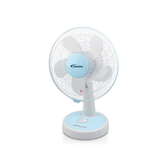 12" Desk Fan – High Velocity, Adjustable Tilt, Oscillation, Quiet, Durable, Overheat Protection, 3-Speed, pale blue & white, PPTF303