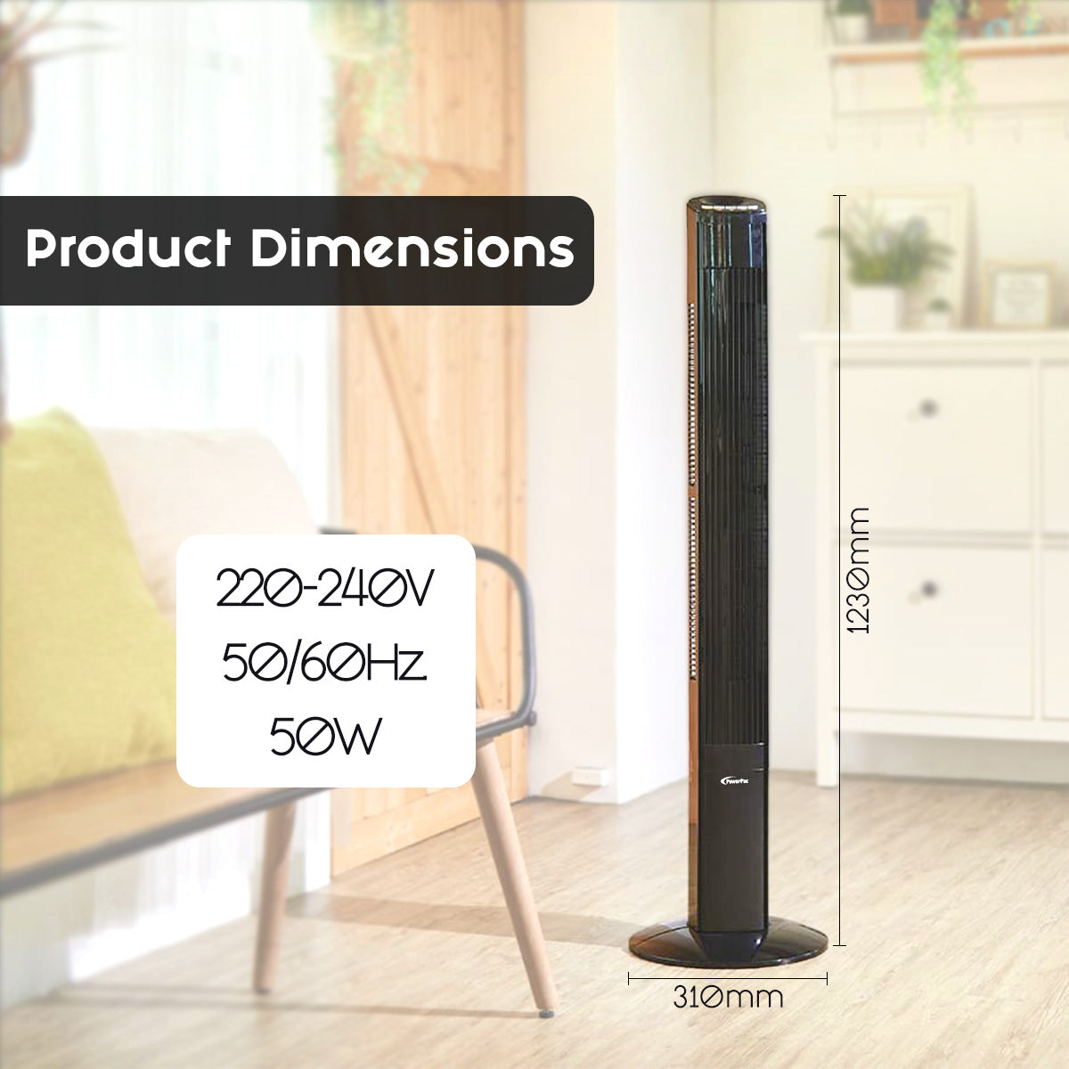 46" Tower Fan – Remote Control, Oscillation, Timer, 3 Modes, Digital display, Portable, Energy-efficient, 3-Speed, grey, PPTF460