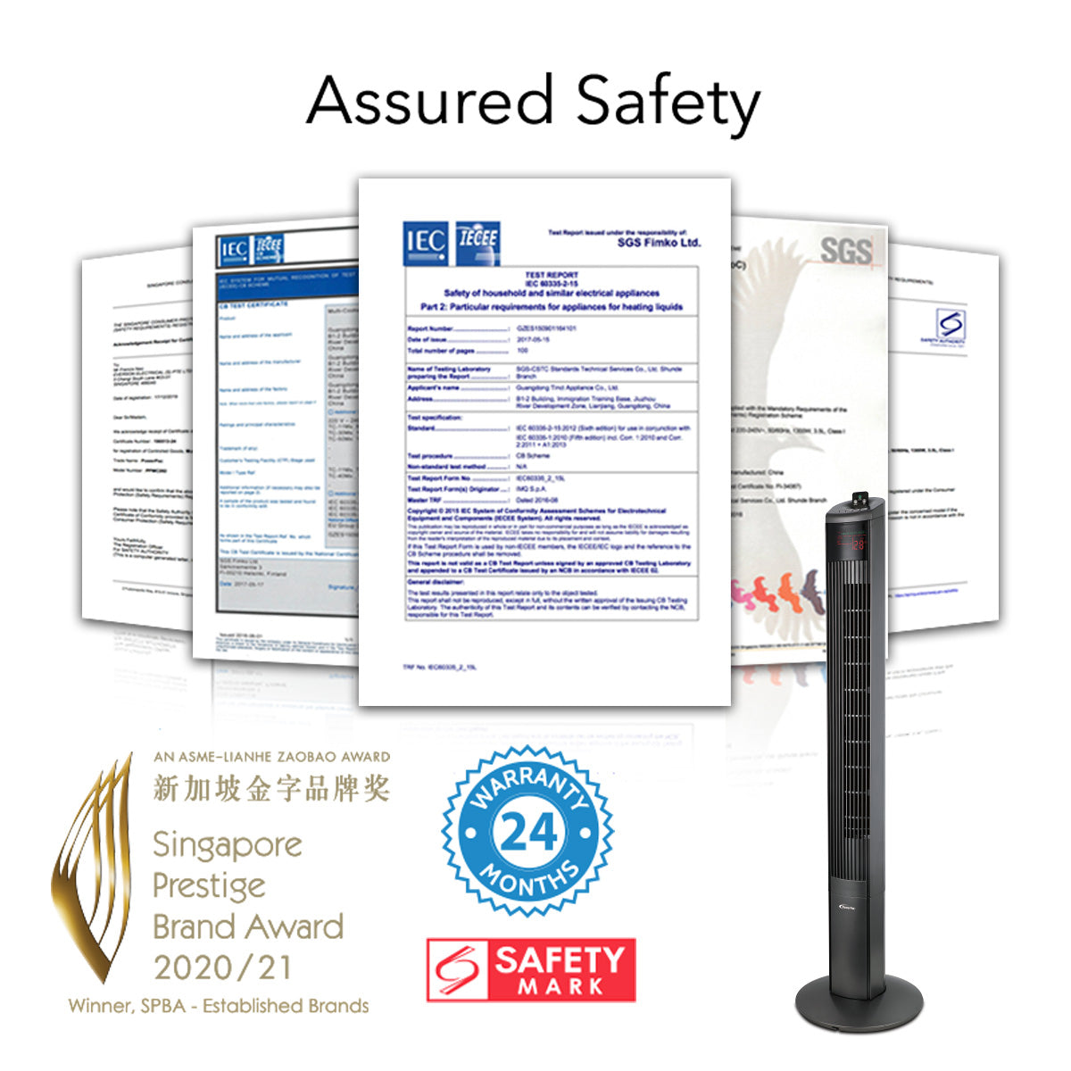 46" Tower Fan – Remote Control, Oscillation, Timer, 3 Modes, Digital display, Portable, Energy-efficient, 3-Speed, grey, PPTF460