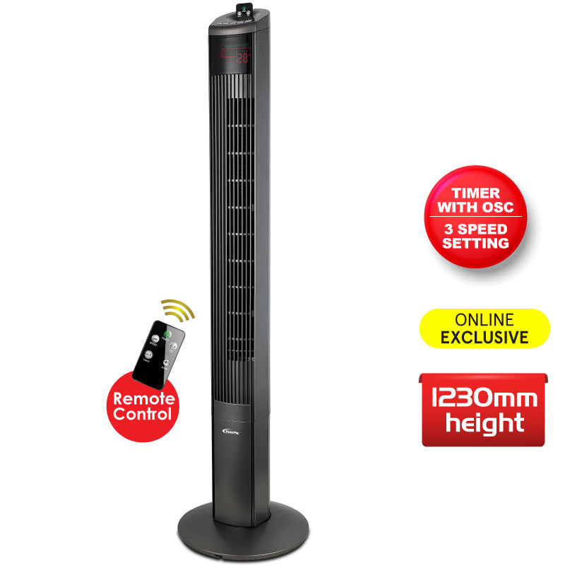 46" Tower Fan – Remote Control, Oscillation, Timer, 3 Modes, Digital display, Portable, Energy-efficient, 3-Speed, grey, PPTF460