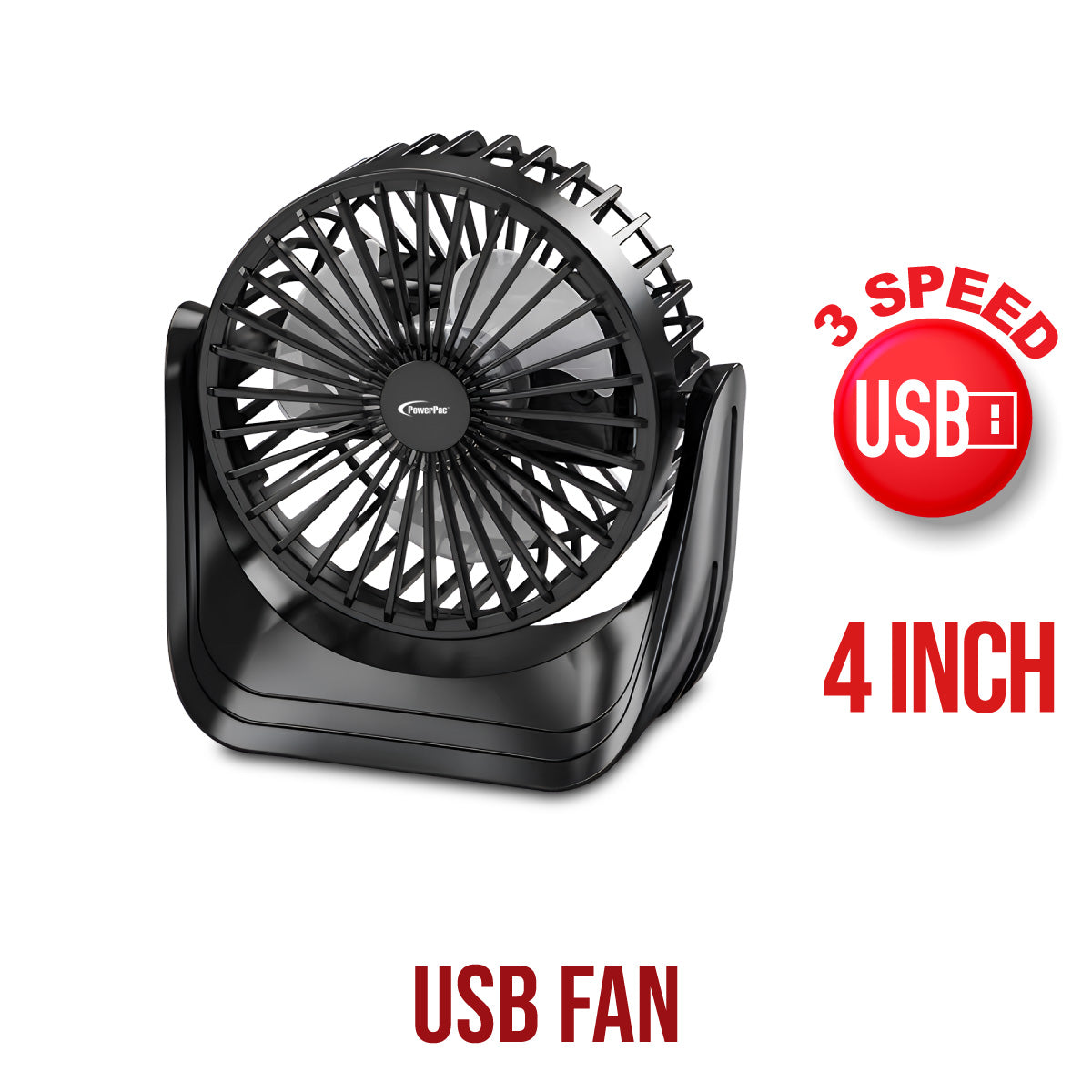 4" USB Portable Wireless Rechargeable Fan – 3 Speeds, 360° vertical Adjustable Airflow, Compact, 20 noise level, PPUF223
