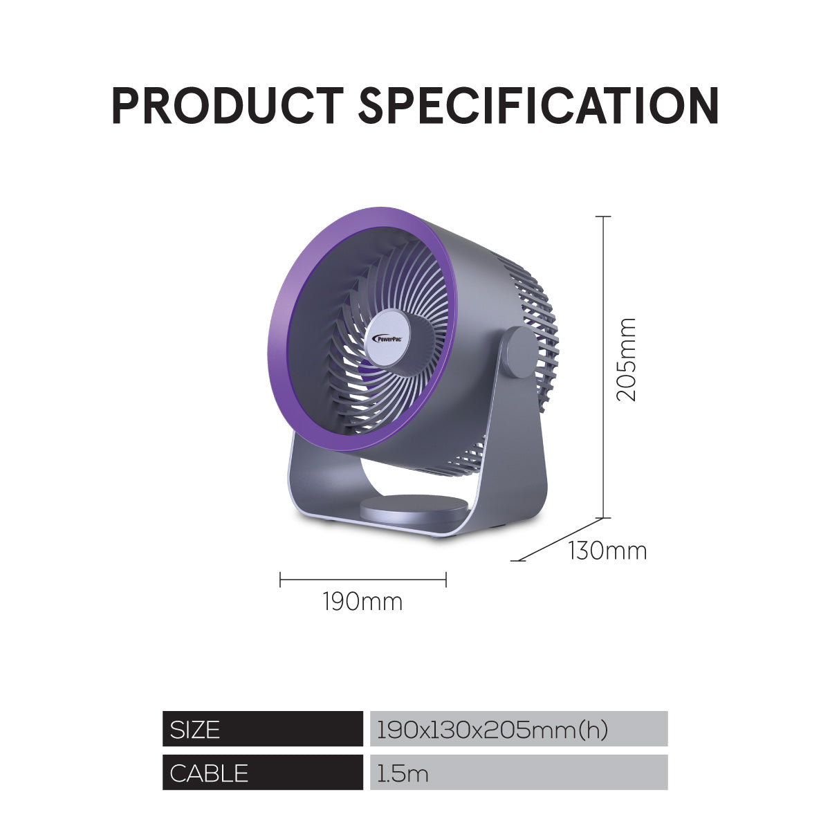 6" Table/Wall Fan – USB, Air Circulator, High Velocity, Adjustable Tilt, Portable, Sturdy, 3-Speed, grey, PPUF224