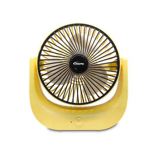 6" Table Fan – USB, Rechargeable, Portable Wireless, Strong Airflow, 120° Adjustable Tilt, 3-Speed, yellow, PPUF225