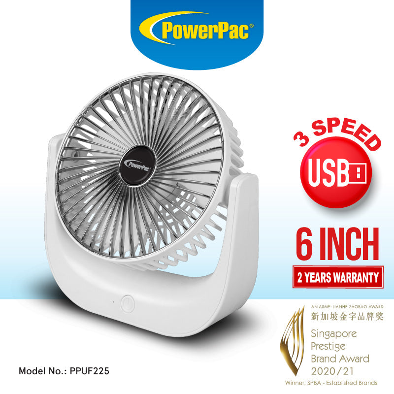 USB Fan, Desk Fan, Portable Fan, Rechargeable Fan with 3 speed setting (PPUF225)