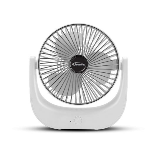 6" Table Fan – USB, Rechargeable, Portable Wireless, Strong Airflow, 120° Adjustable Tilt, 3-Speed, white, PPUF225