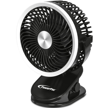 3" Clip/Table Fan – USB, Rechargeable, Portable Wireless, 360° Adjustable Tilt, LED lights, Compact, 3-Speed, black, PPUF226