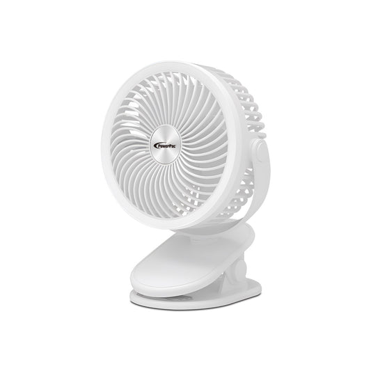 3" Clip/Table Fan – USB, Rechargeable, Portable Wireless, 360° Adjustable Tilt, LED lights, Compact, 3-Speed, white, PPUF226