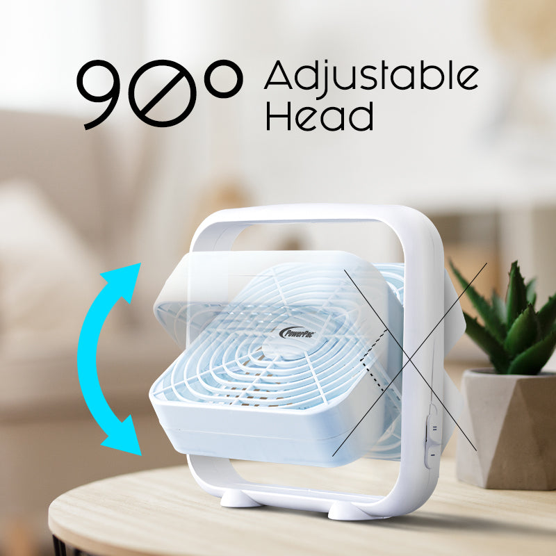 8" Box Fan – USB, Portable, 90° Vertical Adjustable Tilt, Strong Airflow, Durable, Compact, Quiet, 2-Speed, white, PPUF229