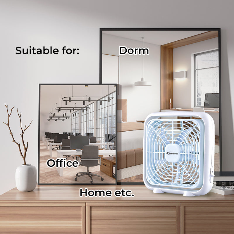 8" Box Fan – USB, Portable, 90° Vertical Adjustable Tilt, Strong Airflow, Durable, Compact, Quiet, 2-Speed, white, PPUF229